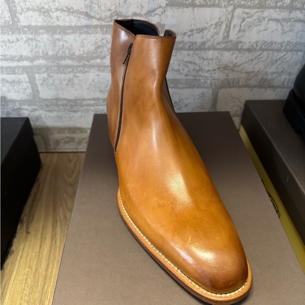 Calzoleria Toscana Men's Tan Leather Ankle Boots Size 12.5 - Picture 2 of 4